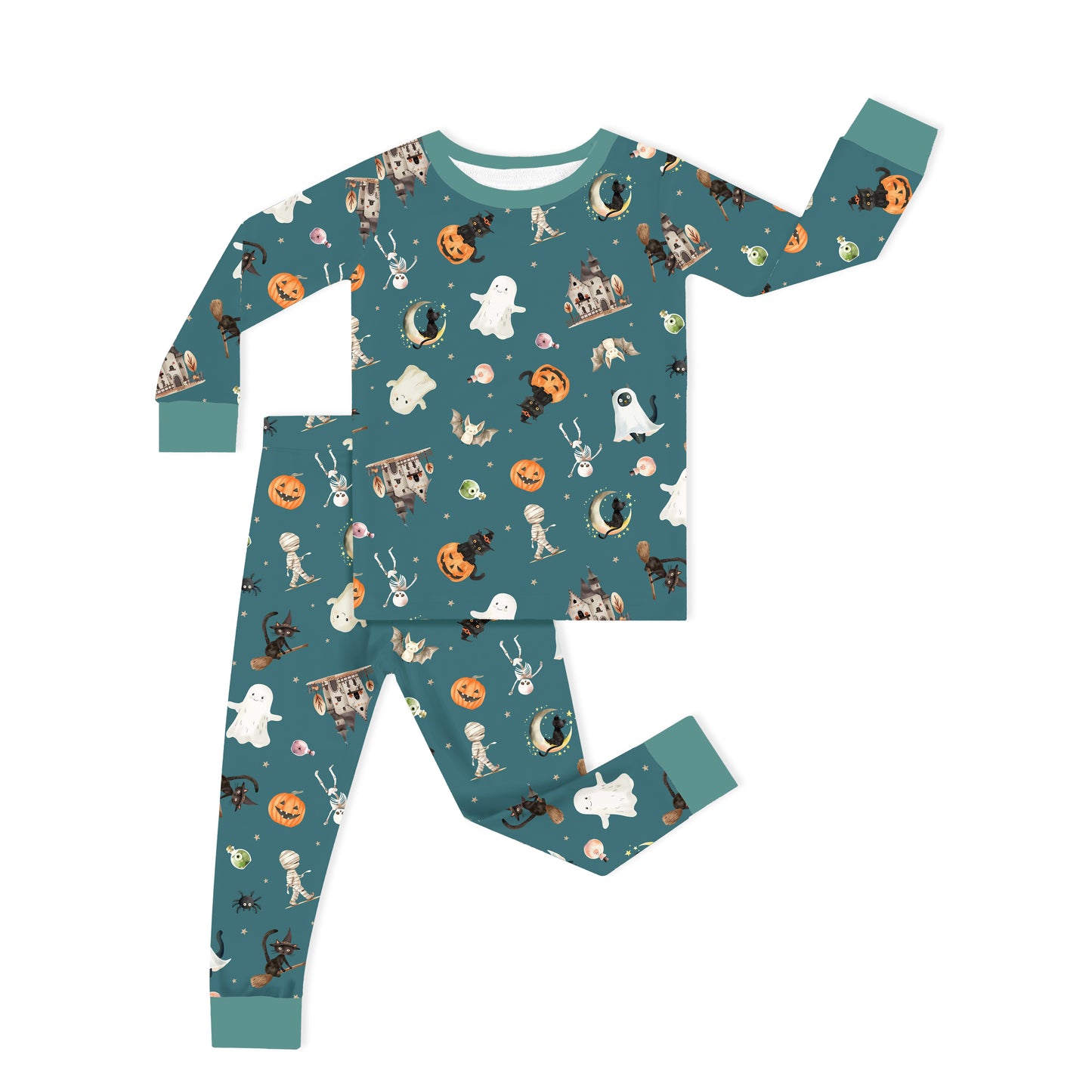 Halloween Spooky Ghost Pumpkin Patch Kids Bamboo Two-Piece Pajama Set