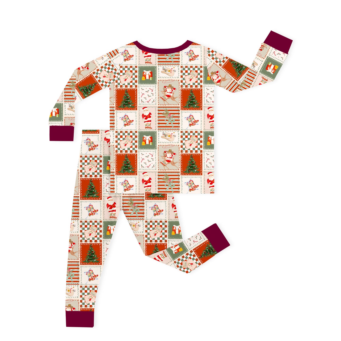 Christmas Western Patchwork Kids Bamboo Two-Piece Pajama Set