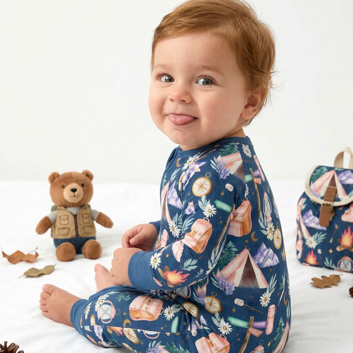 Nature Camping Night Bamboo Zipper Romper Pajamas