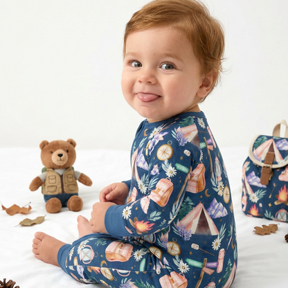 Nature Camping Night Bamboo Zipper Romper Pajamas