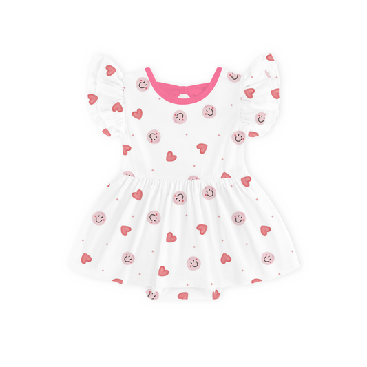 Sweet Hearts and Smiley Faces Pink Dress With Bodysuit