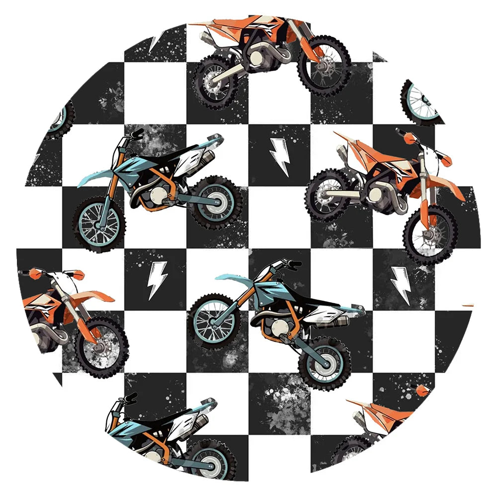 Black-White Checkered Motorcycle and Lightning Kids Bamboo Two-Piece Pajama Set