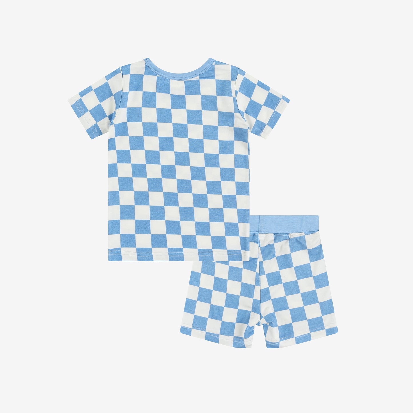 Blue checkerboard Kids Bamboo Two-Piece Pajama Short Sleeve Set