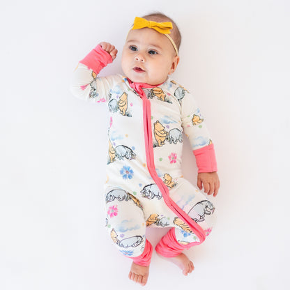 Cartoon Bears & Donkeys Pattern Bamboo Zipper Pajamas