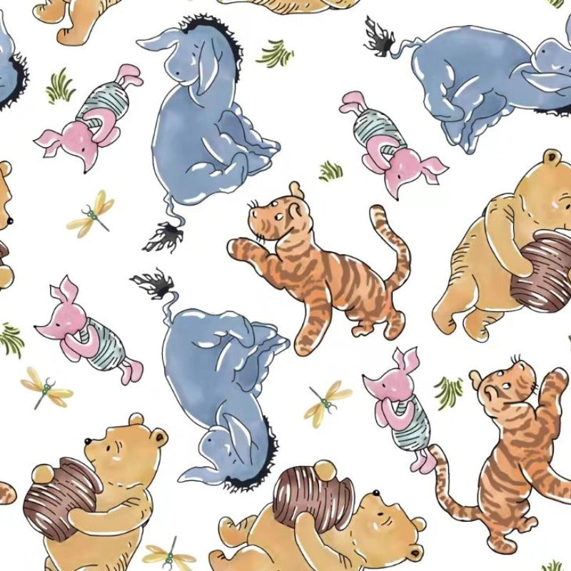 Cartoon Bear Piglet Pattern Bamboo Zipper Pajama