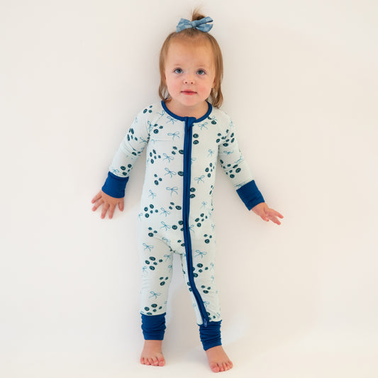 Blueberry Bow Bamboo Zipper Romper Pajamas