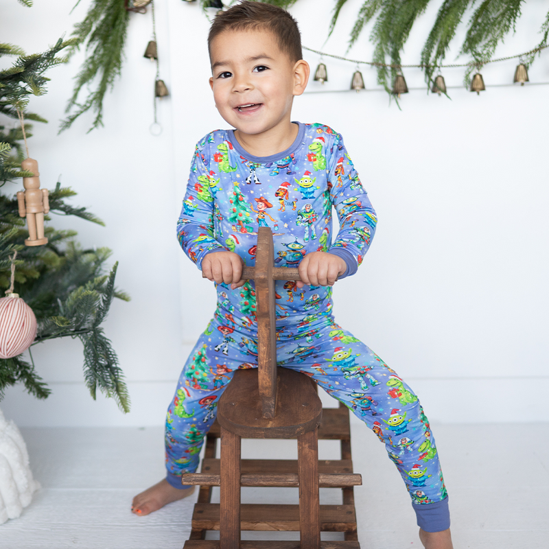 Christmas Toy and Dinosaur Friends Party Kids Bamboo Two-Piece Pajama Set
