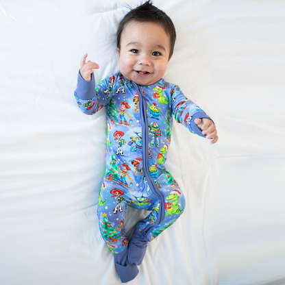 Christmas Toy and Dinosaur Friends Party Baby Bamboo Zipper Romper Pajamas