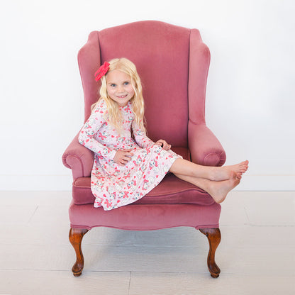 Valentine's Day Girl's Bow Cat Kid Bamboo Long Sleeve Dress