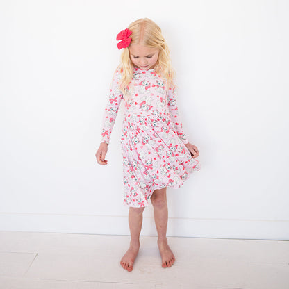 Valentine's Day Girl's Bow Cat Kid Bamboo Long Sleeve Dress