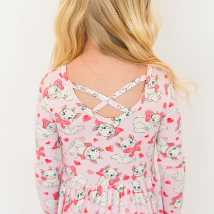 Valentine's Day Girl's Bow Cat Kid Bamboo Long Sleeve Dress