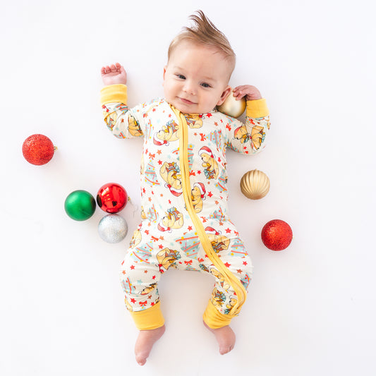 Christmas Tree Bear Baby Bamboo Zipper Romper Pajamas