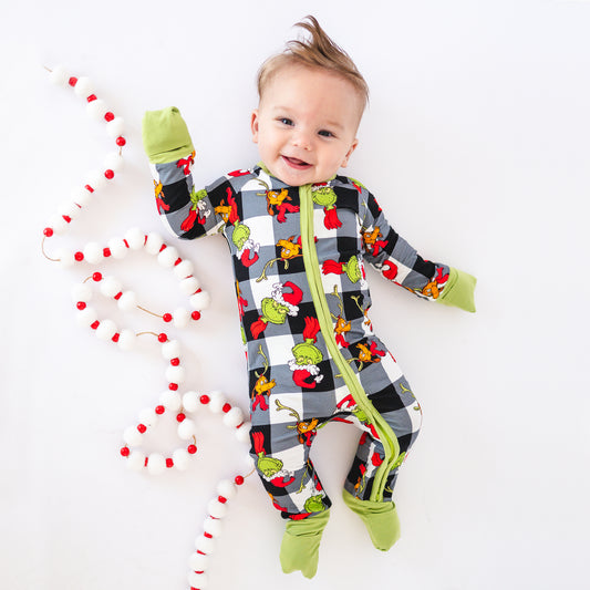 Christmas Green Guy Plaid Baby Bamboo Zippy Sleeper