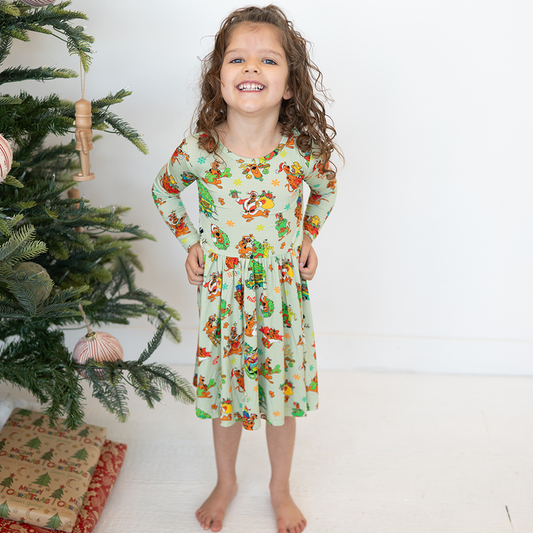 Christmas Mystery Great Dane Dog Kids Bamboo Long Sleeves Dress