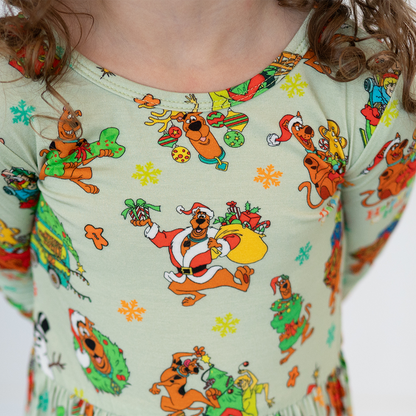 Christmas Mystery Great Dane Dog Kids Bamboo Long Sleeves Dress