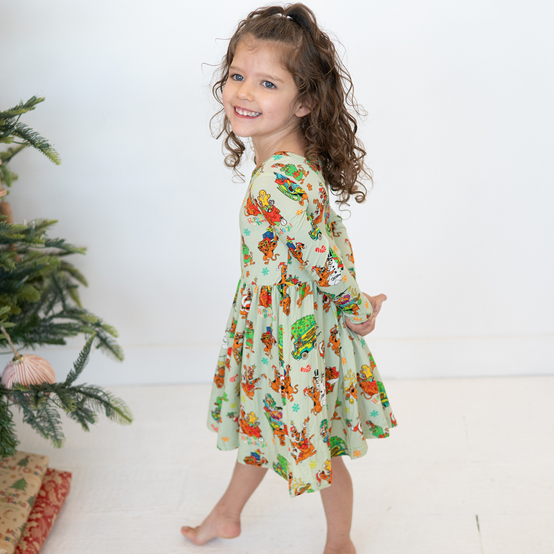 Christmas Mystery Great Dane Dog Kids Bamboo Long Sleeves Dress