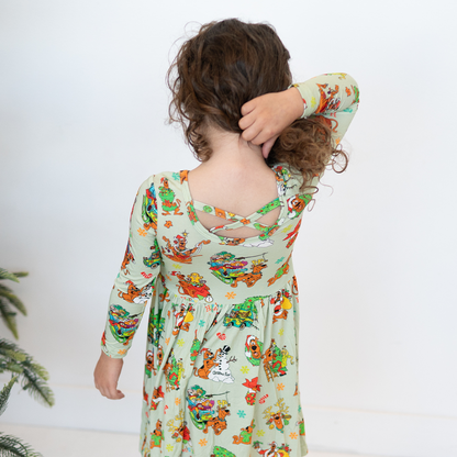 Christmas Mystery Great Dane Dog Kids Bamboo Long Sleeves Dress