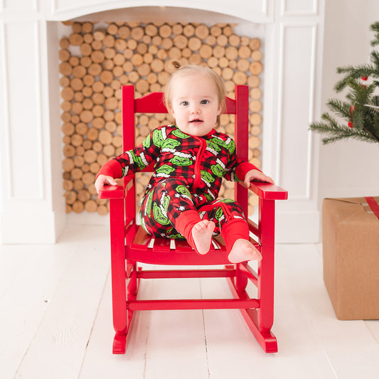 Christmas Green Face Red Bamboo Zippy Long Sleeve Romper