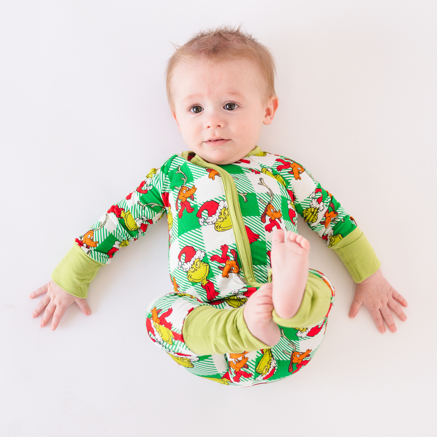 Christmas Plaid Green Guy Bamboo Red Zipper Baby Romper