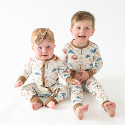Pyjama zippé en bambou pour bébé, uniforme de baseball
