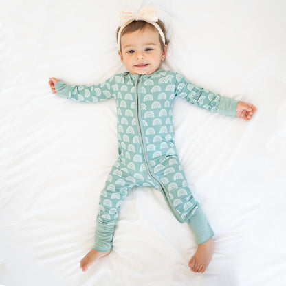 Rainbow Super Soft Bamboo Zipper Romper Pajamas
