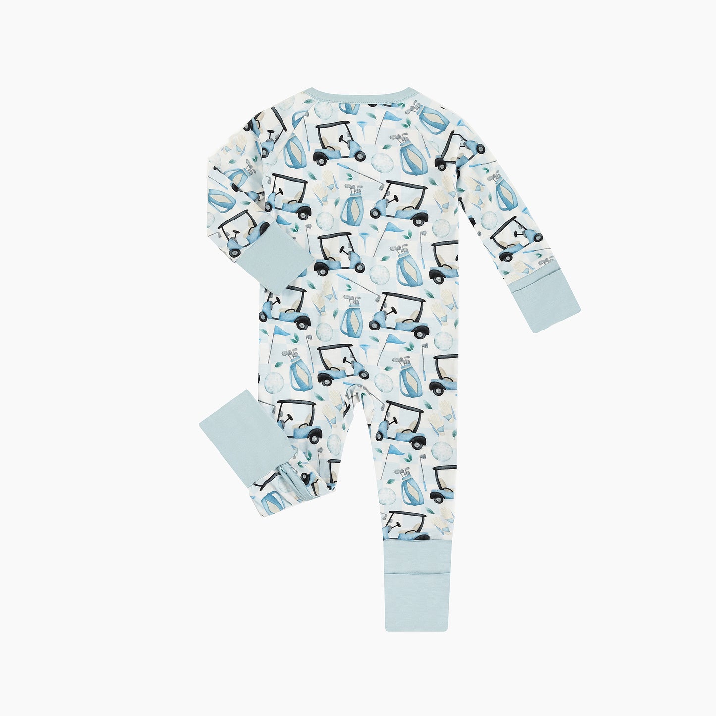 Blue golf Bamboo Zipper Romper Pajamas