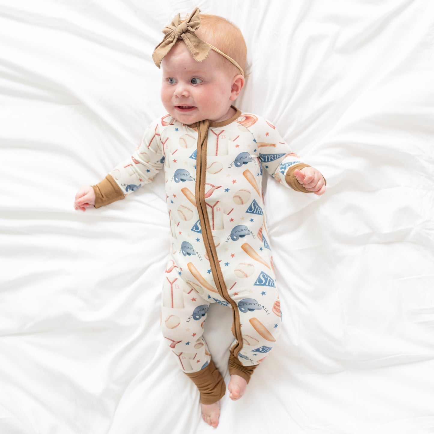 Pyjama zippé en bambou pour bébé, uniforme de baseball