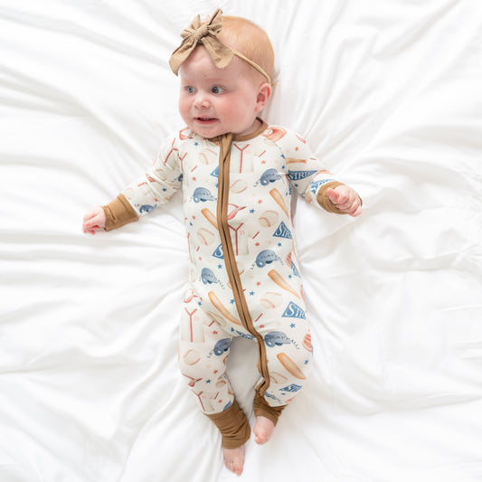 Baseball Uniform Bamboo Zipper Romper Pajamas