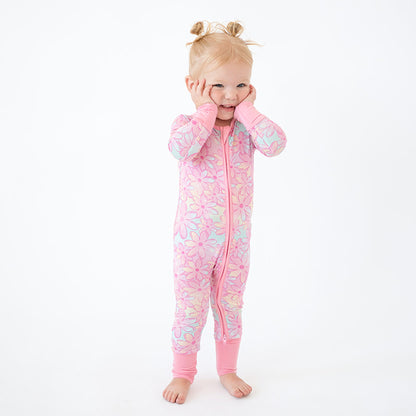 Pyjama zippé en bambou à fleurs dégradées pour bébé