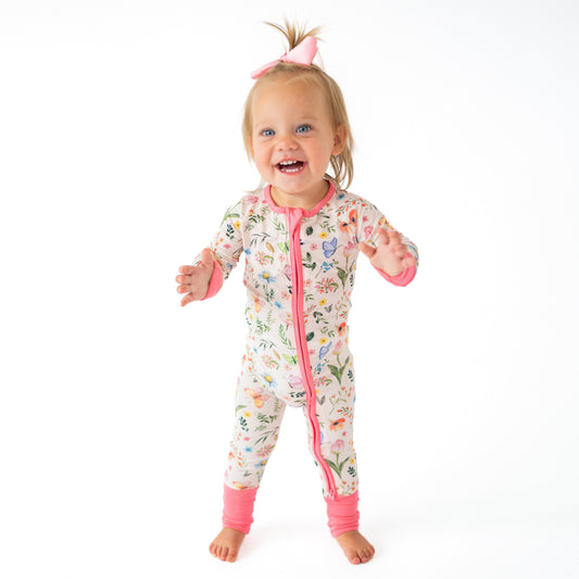 Butterfly Flowers Bamboo Zipper Romper Pajamas