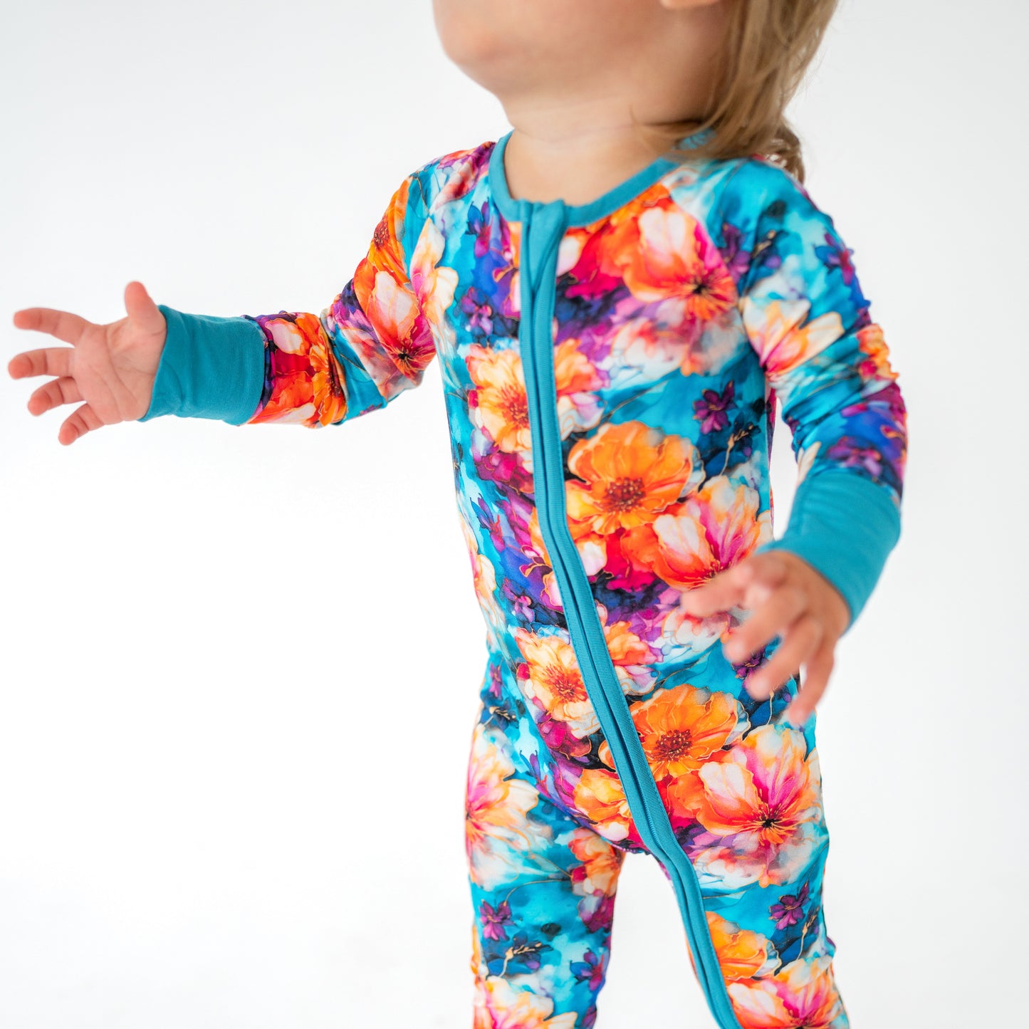 Ink Flowers Bamboo Zipper Romper Pajamas
