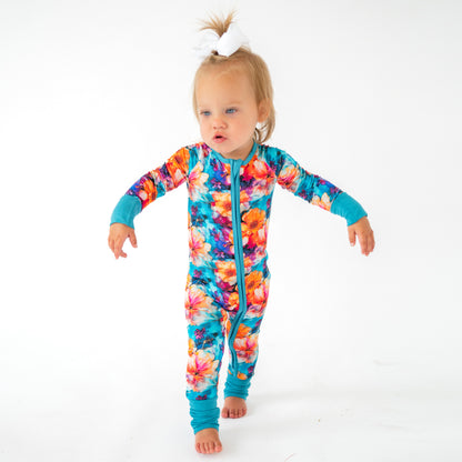 Ink Flowers Bamboo Zipper Romper Pajamas