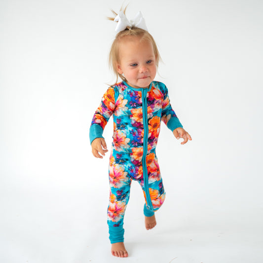 Ink Flowers Bamboo Zipper Romper Pajamas