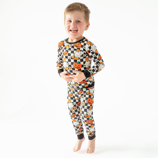Halloween Skateboard Ghost Pumpkin Bamboo Long Sleeve Pajama Set