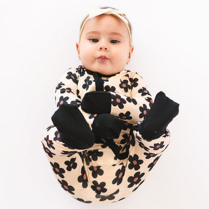 Black Daisy Bamboo Zipper Romper Pajamas