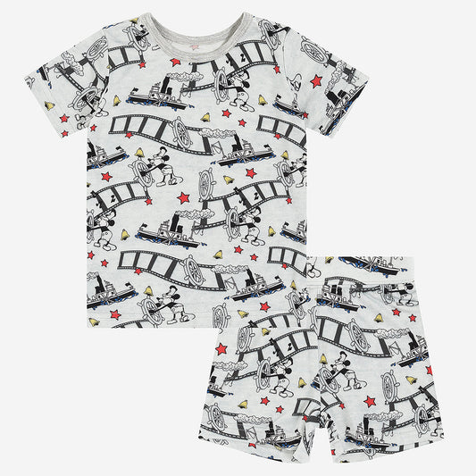 Cartoon Mouse Cruise Ship Print Bamboo Kids Pajama Short Set