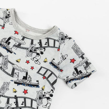 Cartoon Mouse Cruise Ship Print Bamboo Kids Pajama Short Set