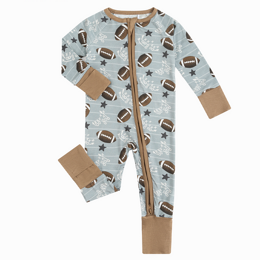 Game Day Football Bamboo Baby Zipper Romper