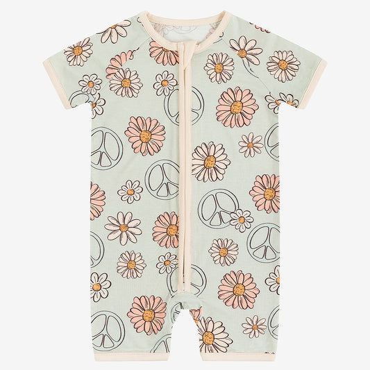 Daisy Light Green Bamboo Short Bamboo Zippy Baby Romper