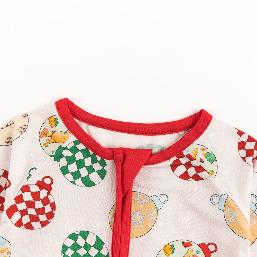 Christmas Decoration Print Baby Bamboo Zipper Romper Pajamas