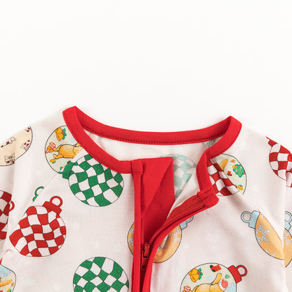 Christmas Decoration Print Baby Bamboo Zipper Romper Pajamas
