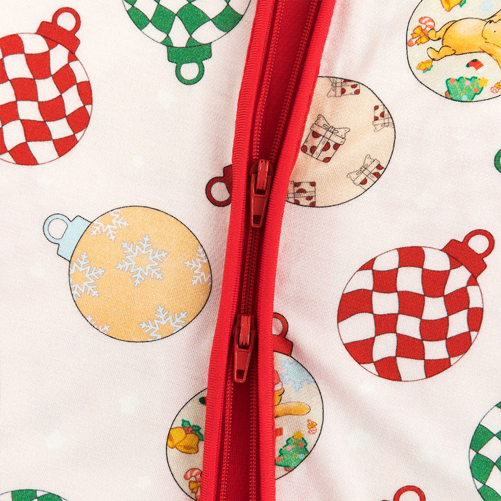 Christmas Decoration Print Baby Bamboo Zipper Romper Pajamas