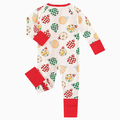 Christmas Decoration Print Baby Bamboo Zipper Romper Pajamas