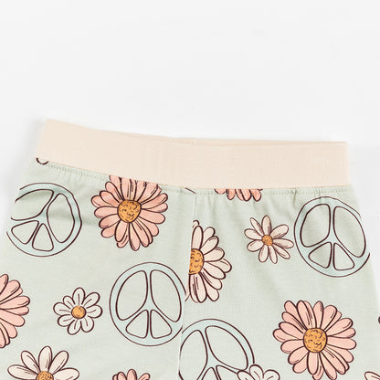 Daisy Light Green Bamboo Shorts Kids Pajama Sets