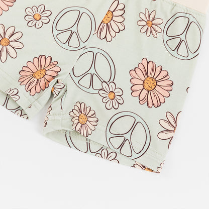 Daisy Light Green Bamboo Shorts Kids Pajama Sets