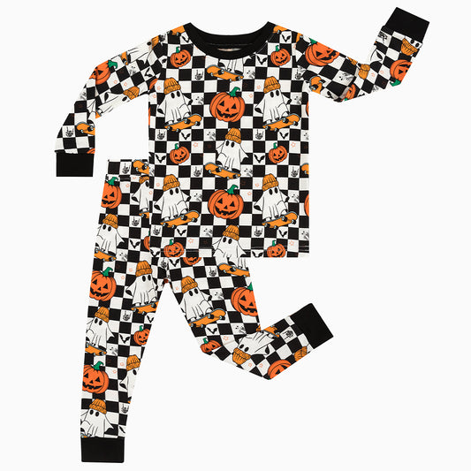 Halloween Skateboard Ghost Pumpkin Bamboo Long Sleeve Pajama Set
