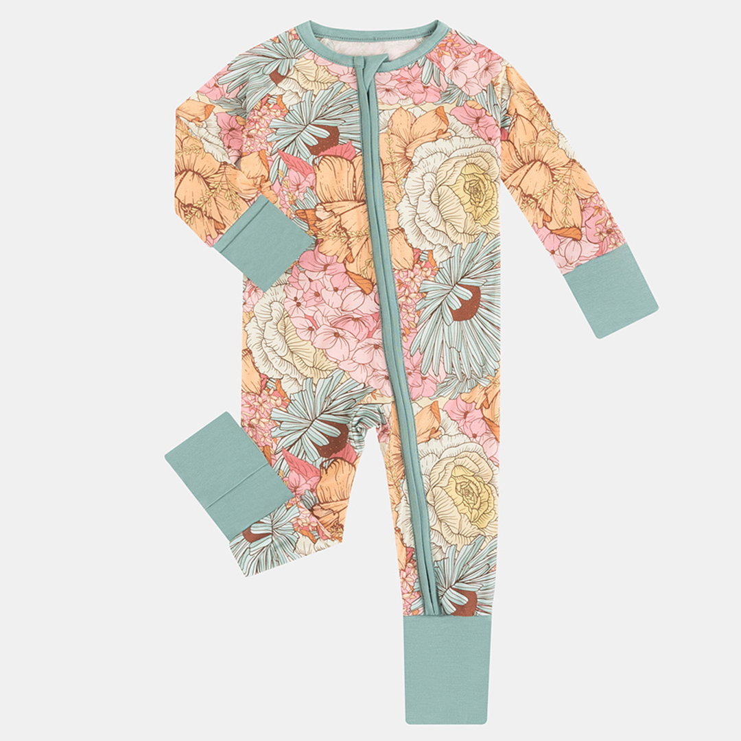 Floral Print Bamboo Zippered Footie