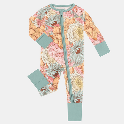 Floral Print Bamboo Zippered Footie