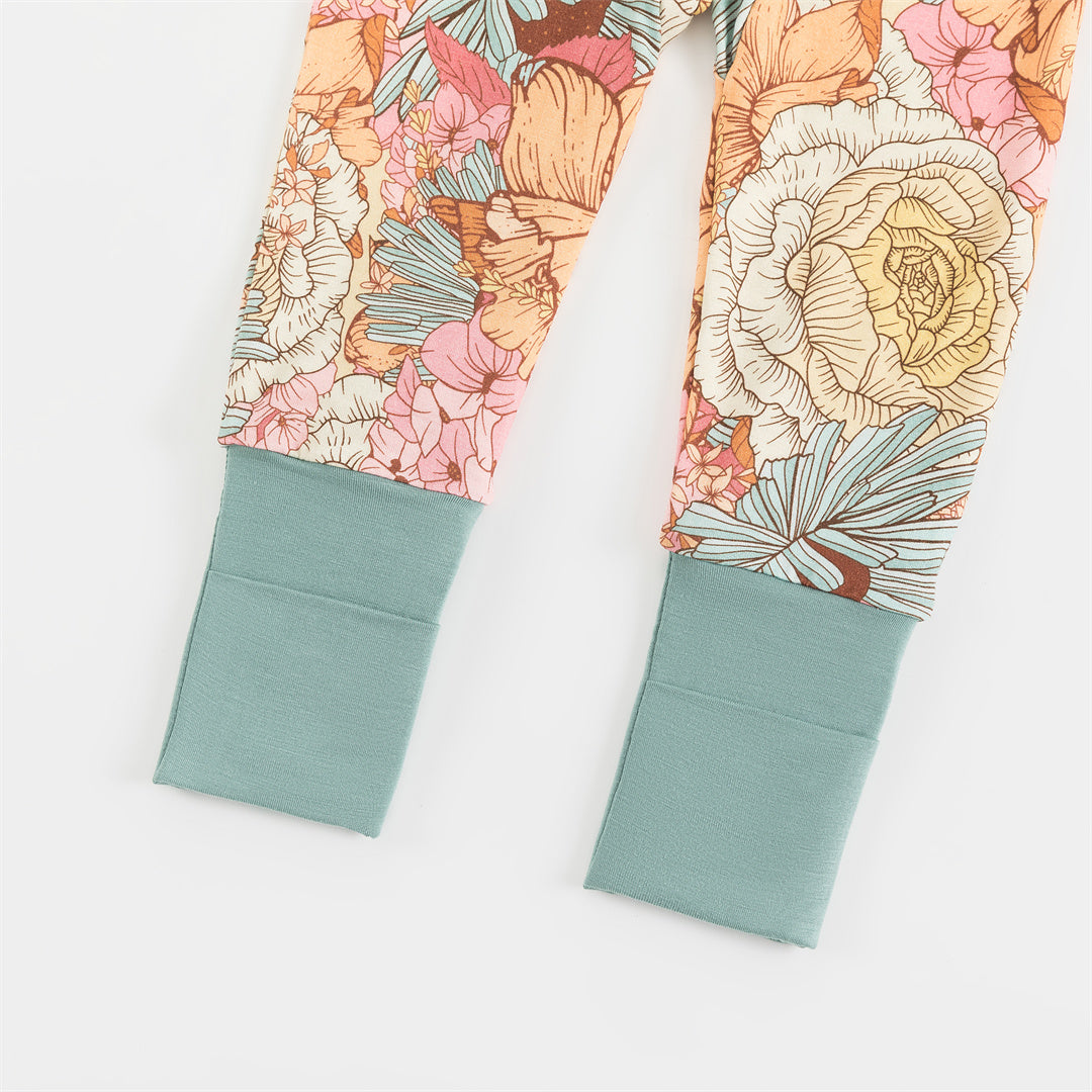 Floral Print Bamboo Zippered Footie