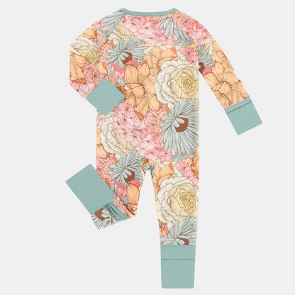 Floral Print Bamboo Zippered Footie